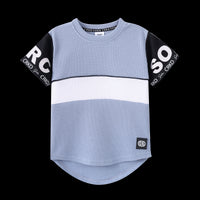 Cracked Soda Xavier Detailed Sleeve Tee - Dusty Blue Size 3-8
