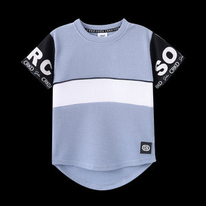 Cracked Soda Xavier Detailed Sleeve Tee - Dusty Blue Size 3-8