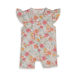 Tiny Twig Hibiscus Cap Short Sleeve Zipsuit