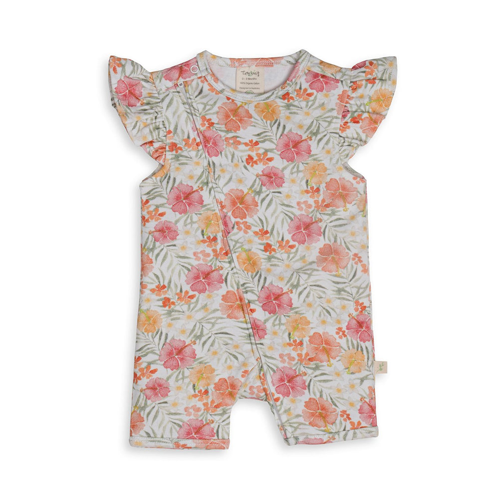 Tiny Twig Hibiscus Cap Short Sleeve Zipsuit
