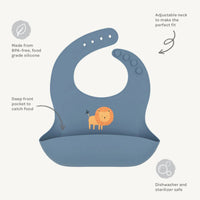 Living Textiles Silicone Catch All Bib Lion/Steel Blue