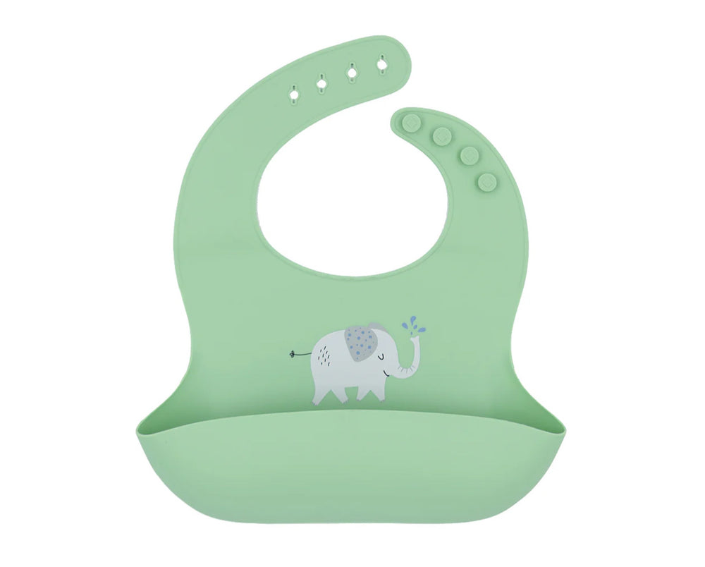Living Textiles Silicone Catch All Bib Elephant/Sage