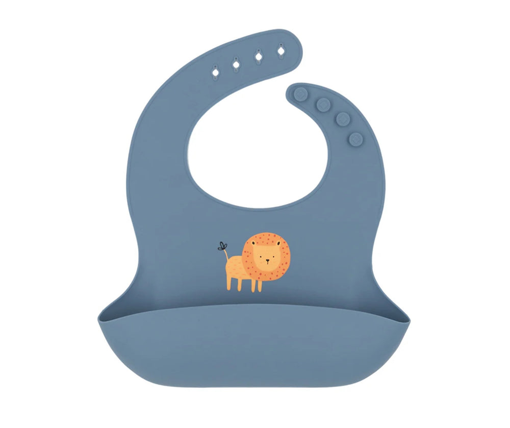Living Textiles Silicone Catch All Bib Lion/Steel Blue