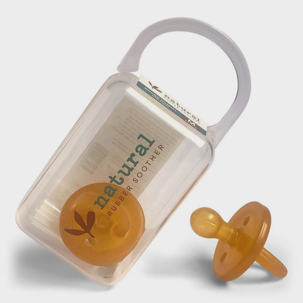 Single Round Natural Rubber Soother | Dummy in Reusable Case Twin Pack