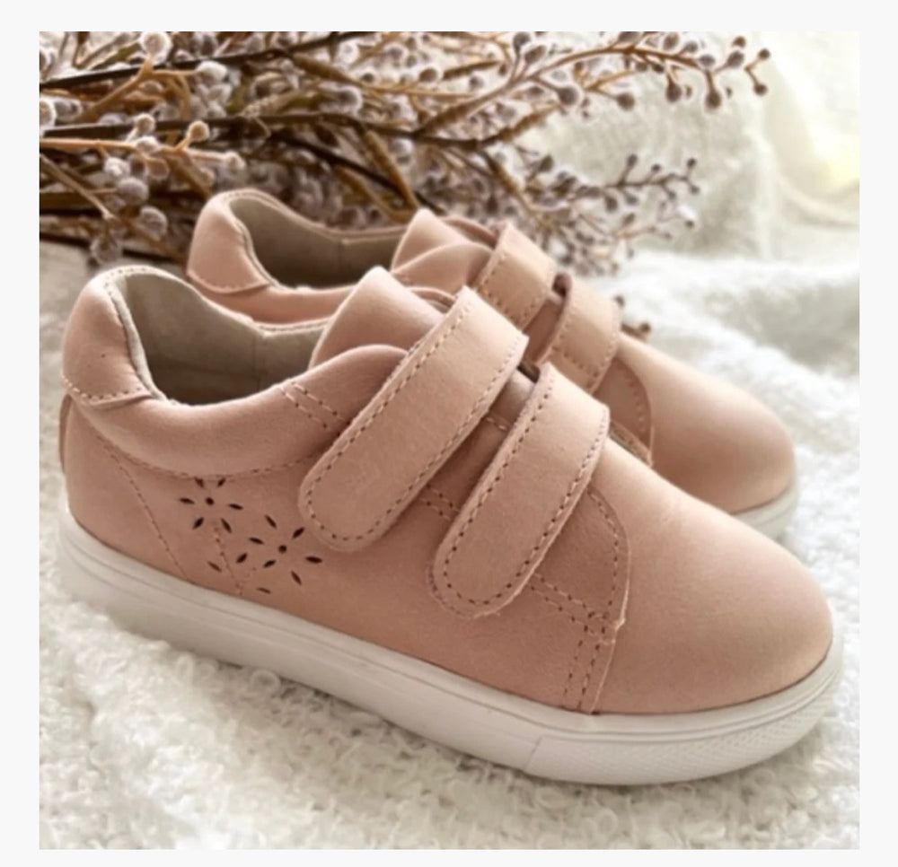 Little MaZoes Pink Flower Detail Leather Sneaker