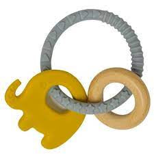 Silicone and Wooden Teether Elephant Mustard/Grey