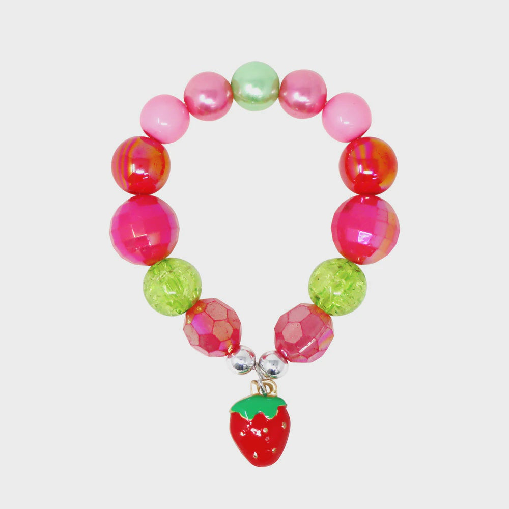 Hot Pink Strawberry Charm Stretch Beaded Bracelet BCM109-22