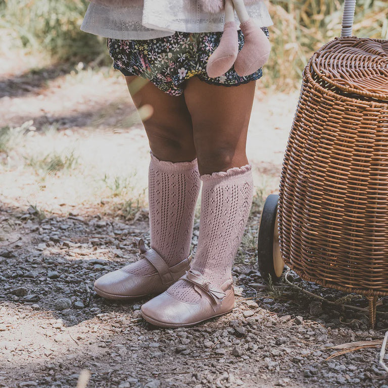 Minihaha Pointelle Knee High Socks Dusky Pink
