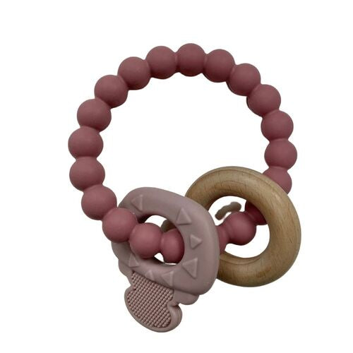 Silicon & Wood Teether  Pink/Wood