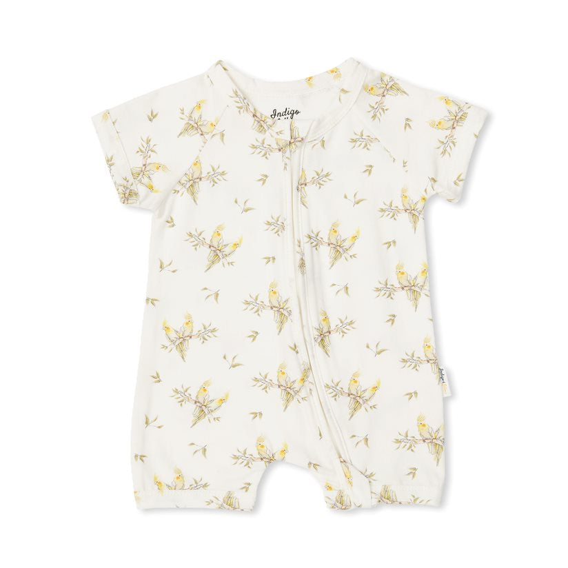 Indigo & Lellow Grayson Short Zipsuit Cockatiels