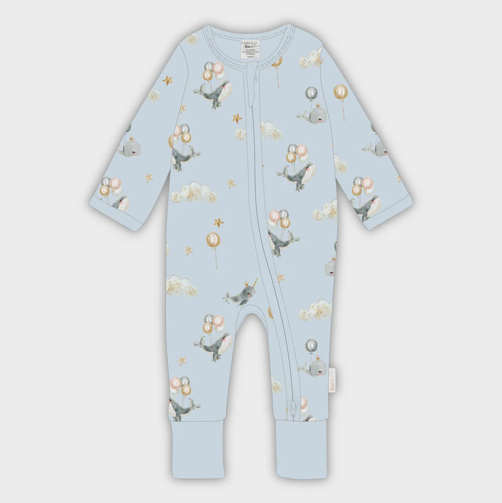 Child of Mine Whimsical Whales Organic Zipsuit