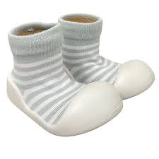 Little Eaton Rubber Soled Socks Grey Stripe