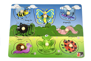 2 in 1 Wooden Peg Puzzle Mini Beasts