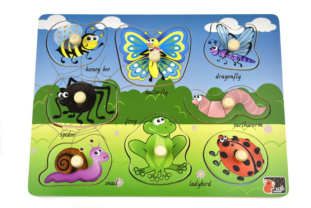 2 in 1 Wooden Peg Puzzle Mini Beasts
