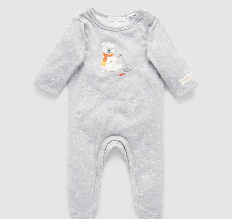 Purebaby Mini Spot Growsuit Grey mini spot